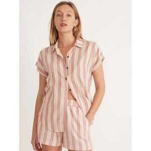Marine Layer Dana Short Sleeve Button Down Violet Stripe Sz S